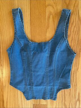 Denim Corset-Style Tank Top in Medium Blue
